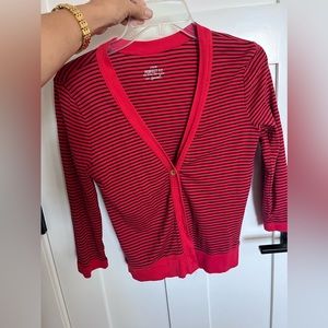 J Crew Cardigan, Red/Navy stipe, size small with gold buttons